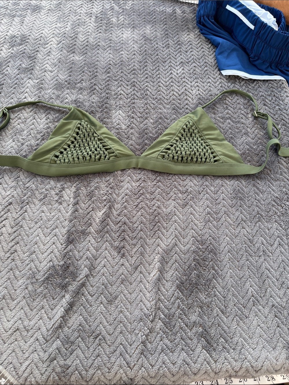 Olive Green Crochet Trim Triangle Bikini Top - Unbranded